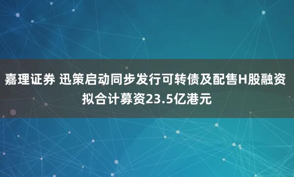 嘉理证券 迅策启动同步发行可转债及配售H股融资 拟合计募资23.5亿港元